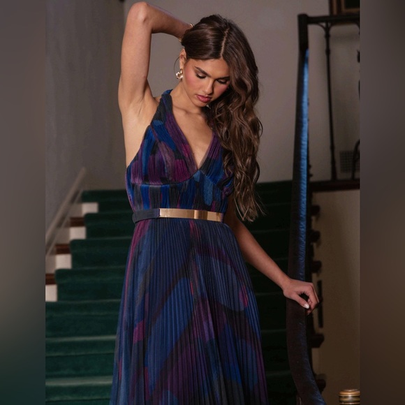 Hutch | Dresses | Hutch Liona Pleated Print Halter Gown With Belt | Poshmark Hutch | Dresses | Hutch Liona Pleated Print Halter Gown With Belt | Poshmark